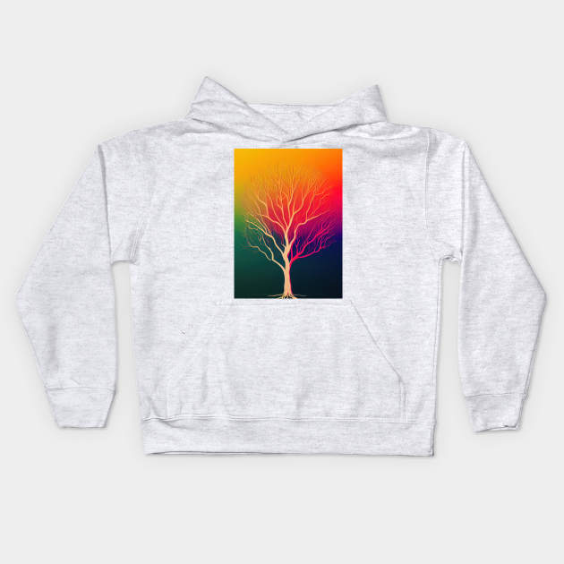 Prismatic Lonely Tree - Vibrant Colored Whimsical - Abstract Minimalist Bright Colorful Nature Poster Art of a Leafless Branches Kids Hoodie by JensenArtCo